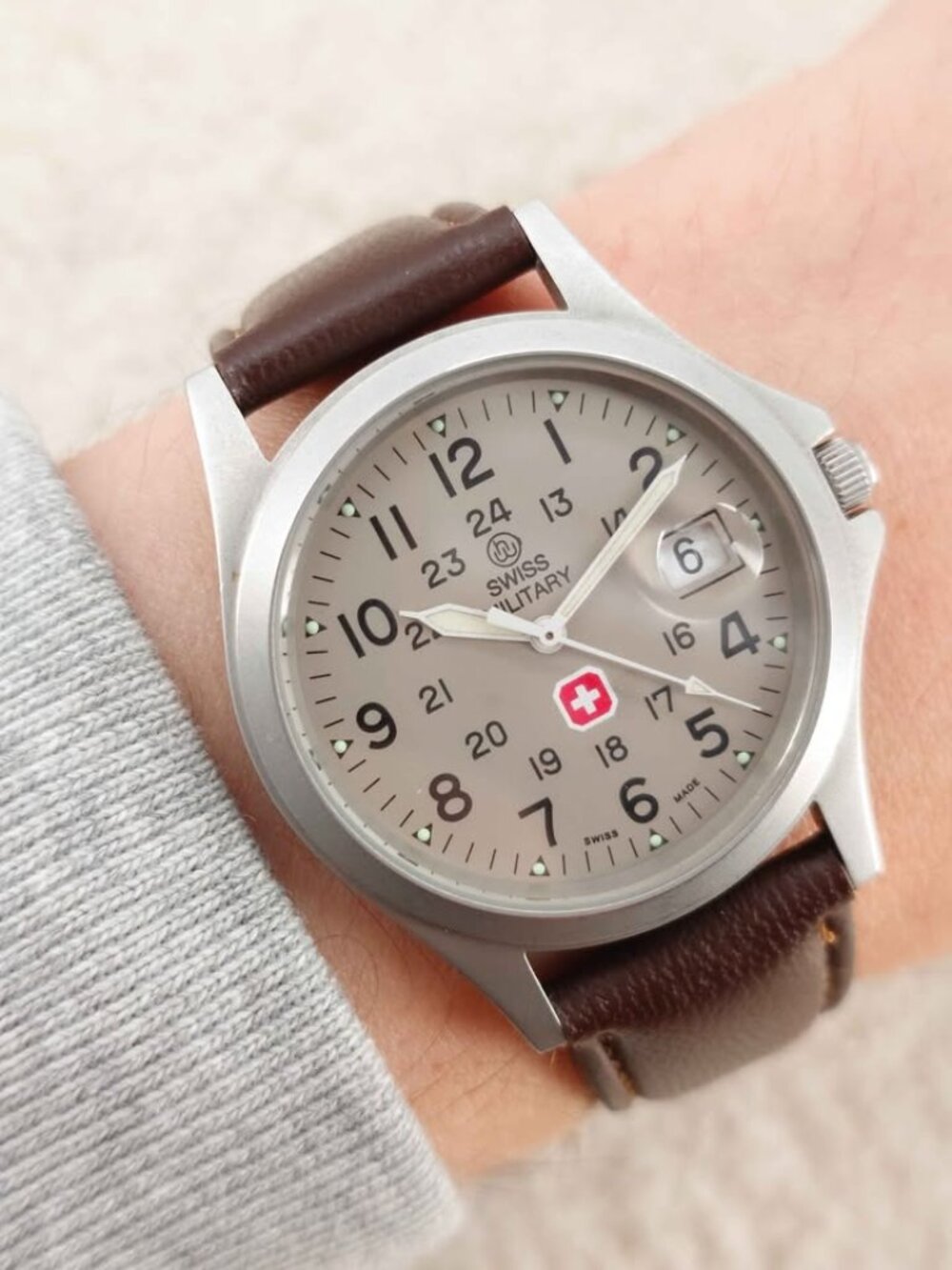 Swiss Military Men's Watch Quartz Field Watch 6-413 Date Magnifier 34mm Sws Made